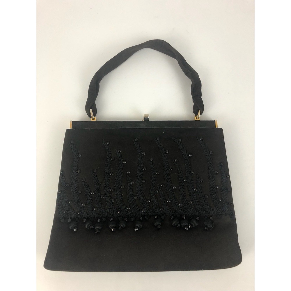 Vintage 50's/60's Beaded Fringe Purse Evening Bag Chocolate Brown & Black Spain
